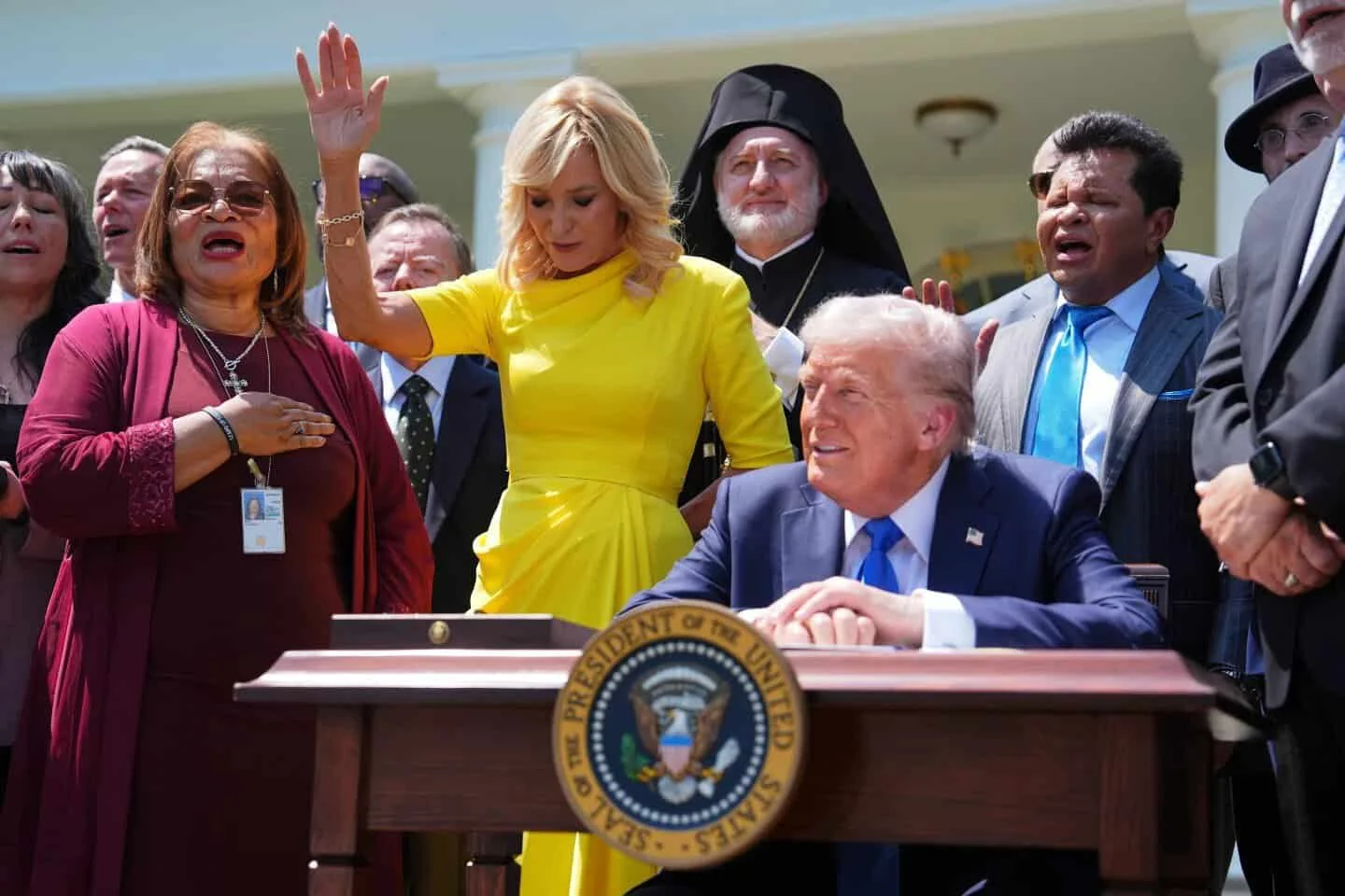 President Donald Trump During A National Day Of Prayer Event In The Rose Garden Of The White House