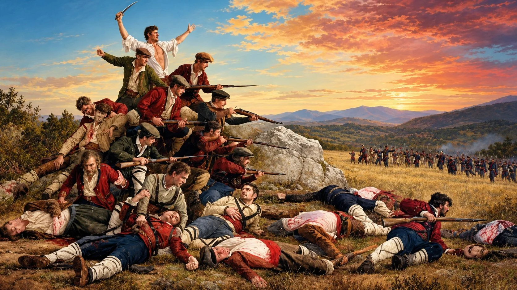 Sunset Musket Line On The Rocky Barricade